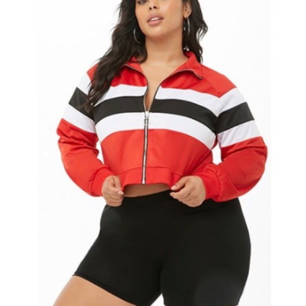 Plus Size Striped Colorblock Track Jacket